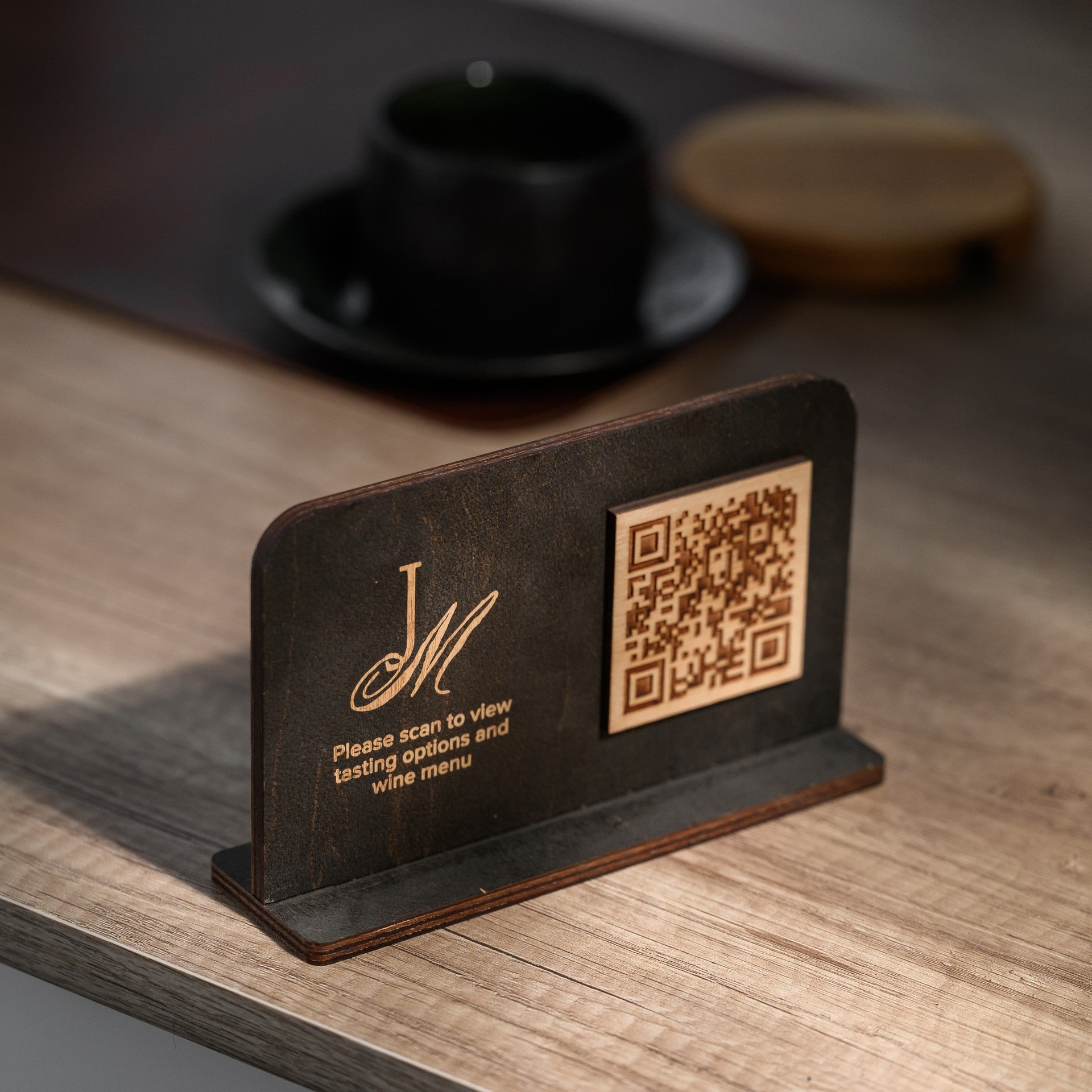 Desktop QR Code Sign for seamless scanning. Perfect for bar menu displays, ensuring a hygienic and touchless dining experience.