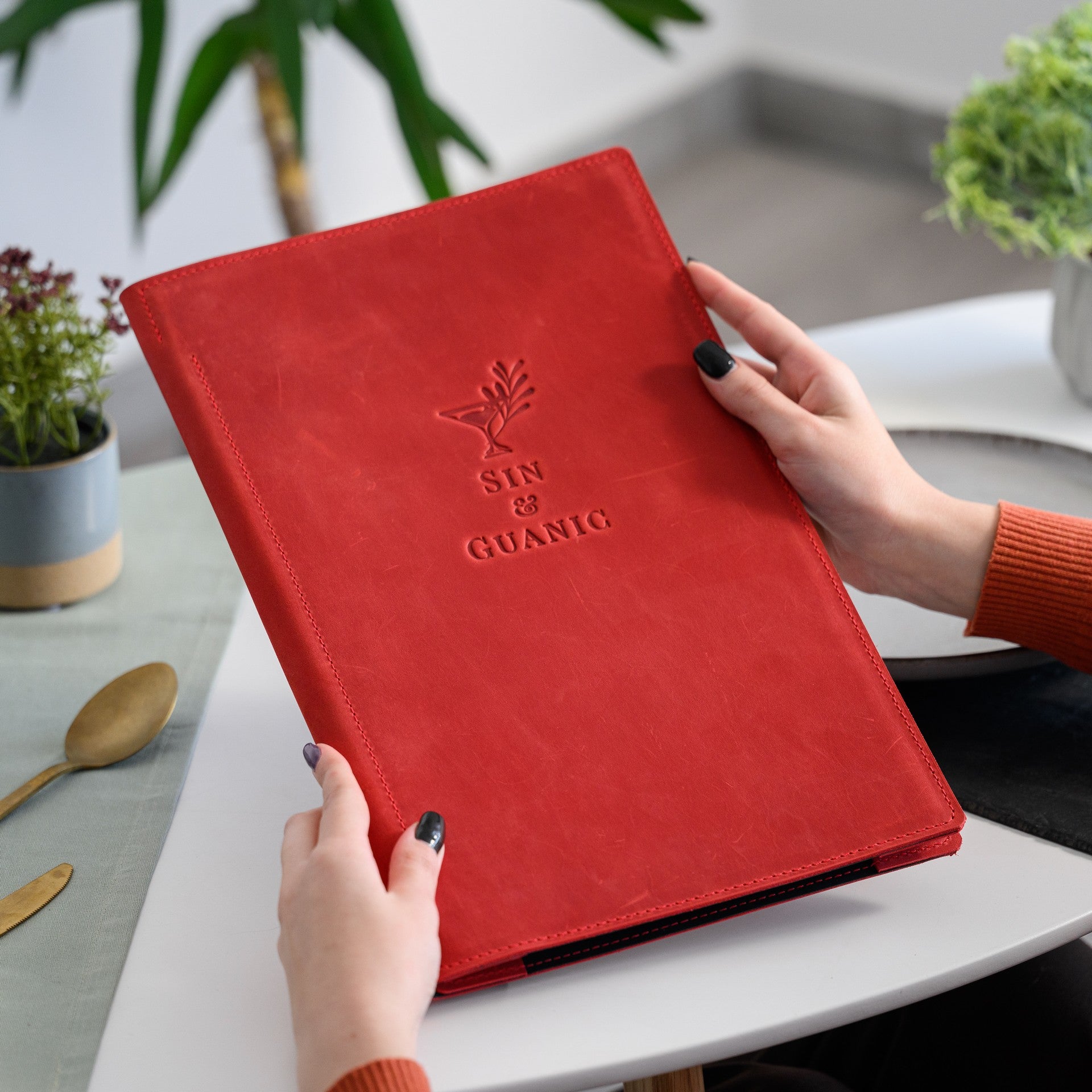 Sleek Leather Menu Clipboard, offering a sophisticated display for your menu items.