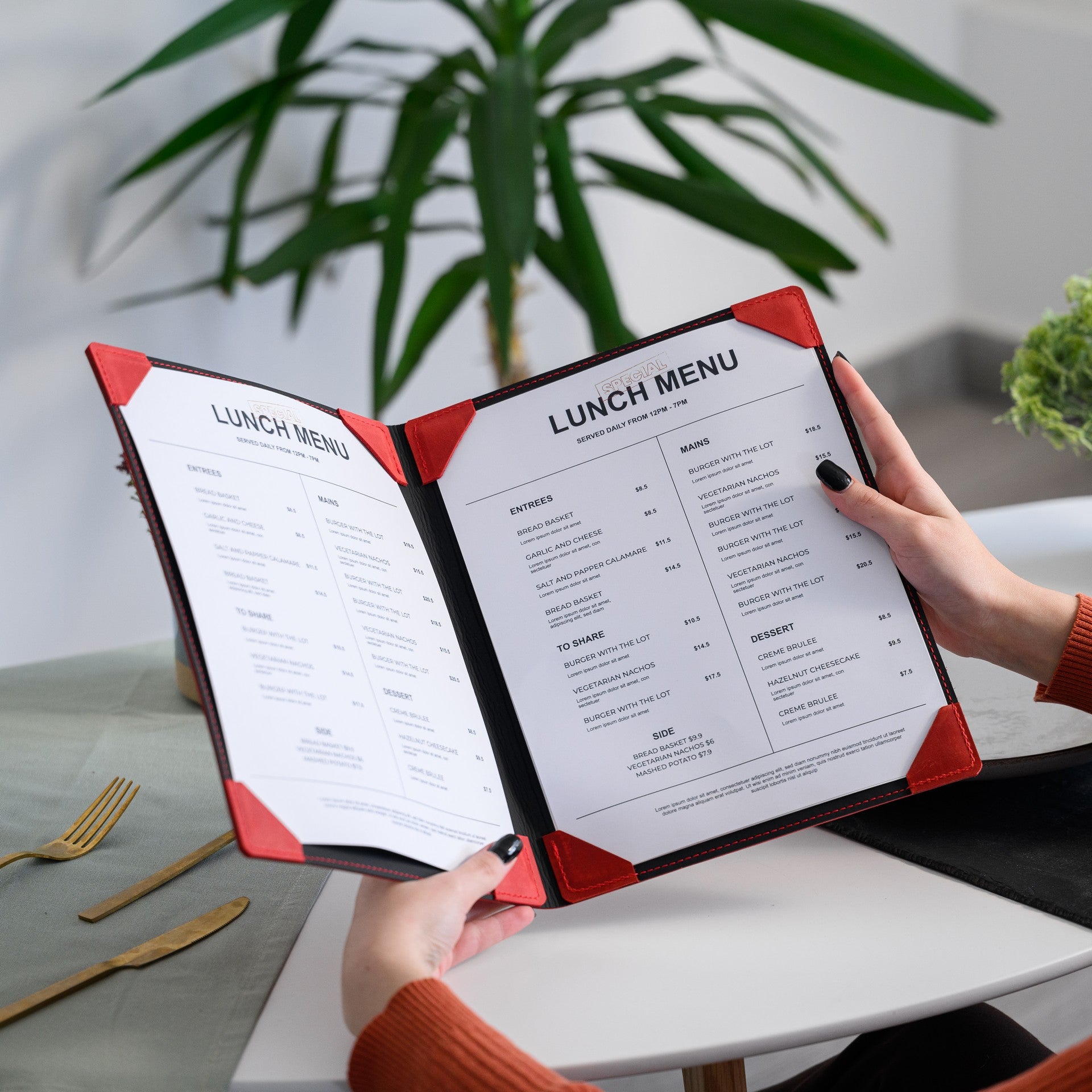 Chic Leather Menu Clipboard, offering a sleek and stylish presentation for your menu items.