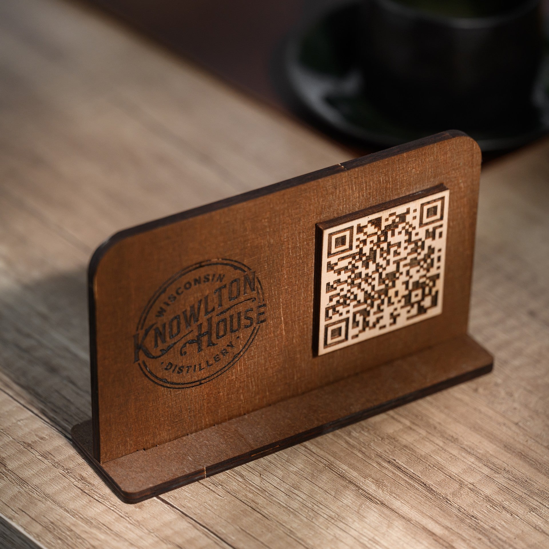 Wooden Horizontal Table Stand with QR Code Menu Sign