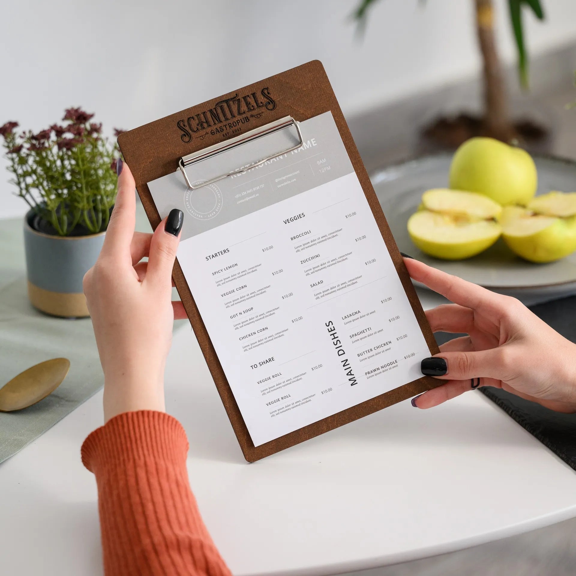 Wooden Clipboard Menu Holder: Combines rustic charm with functionality.