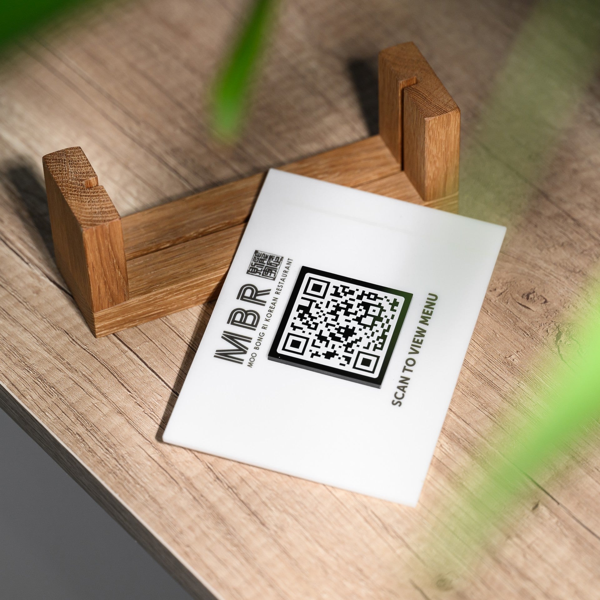 Acrylic QR Menu Display with Wooden Stand