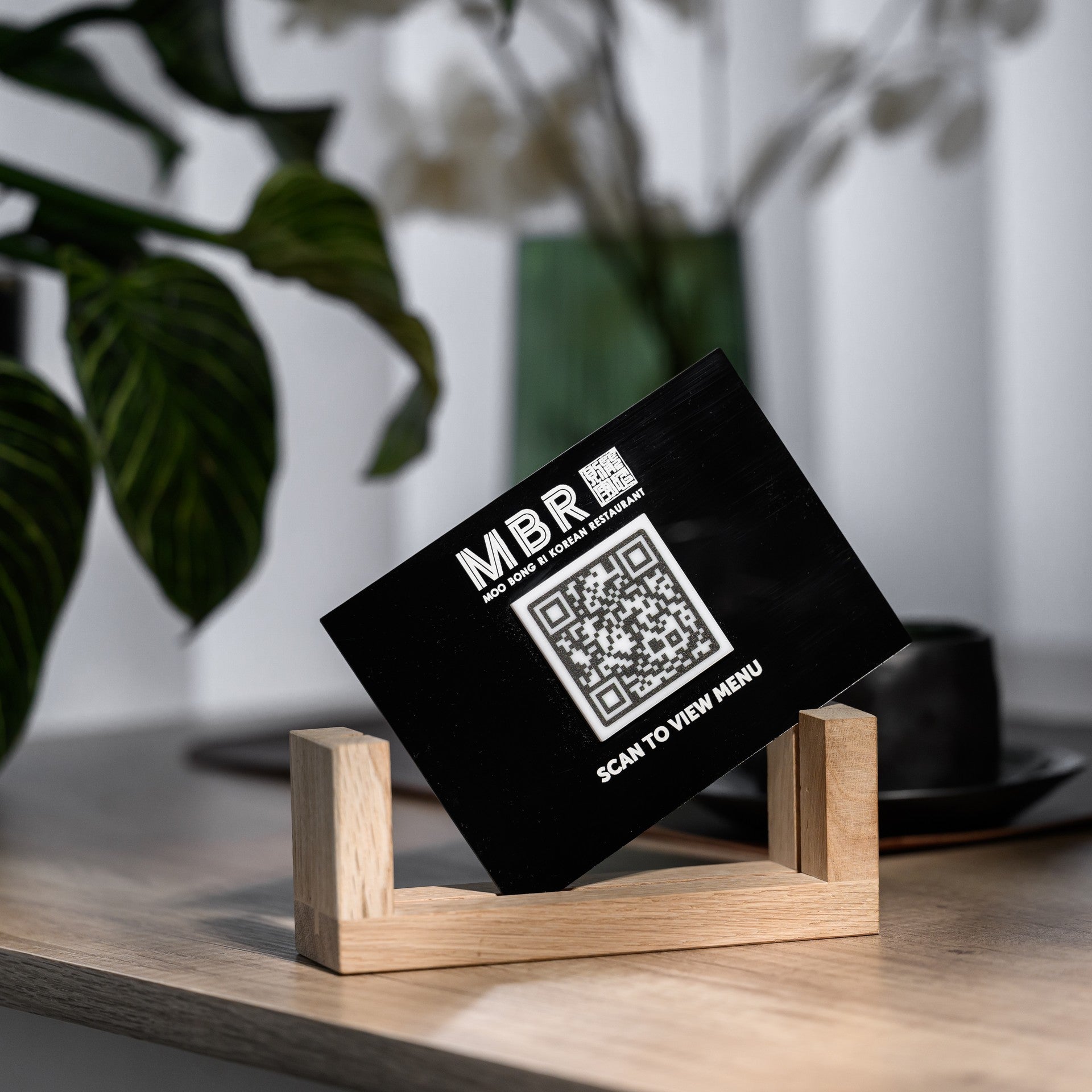 Acrylic QR Menu Display with Wooden Stand