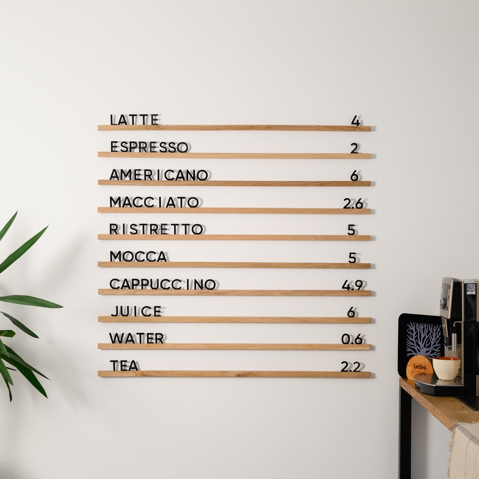 Wall Hanging Menu Board with Natural coloured Oaken Rails
