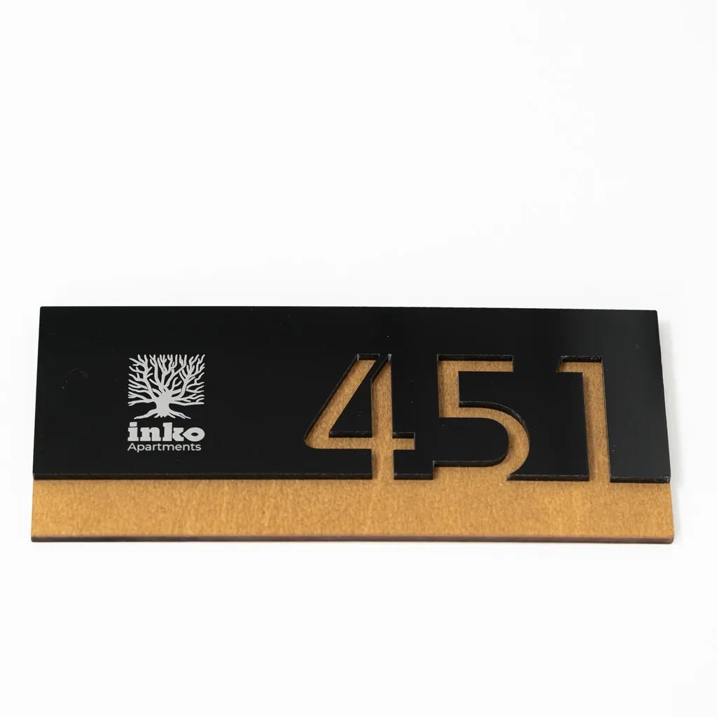 Acrylic and Wood Apartment Number Plaque - inkohoreca - shop