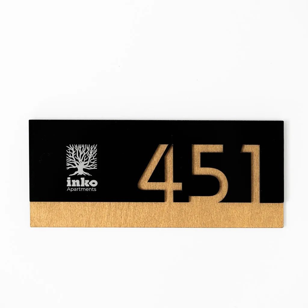 Acrylic and Wood Apartment Number Plaque - inkohoreca - shop