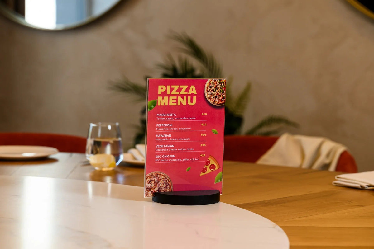 Acrylic Menu Holder on a round Black Oaken Base suitable for A5 or Half Letter sheets (TT422A5) - inkohoreca - shop