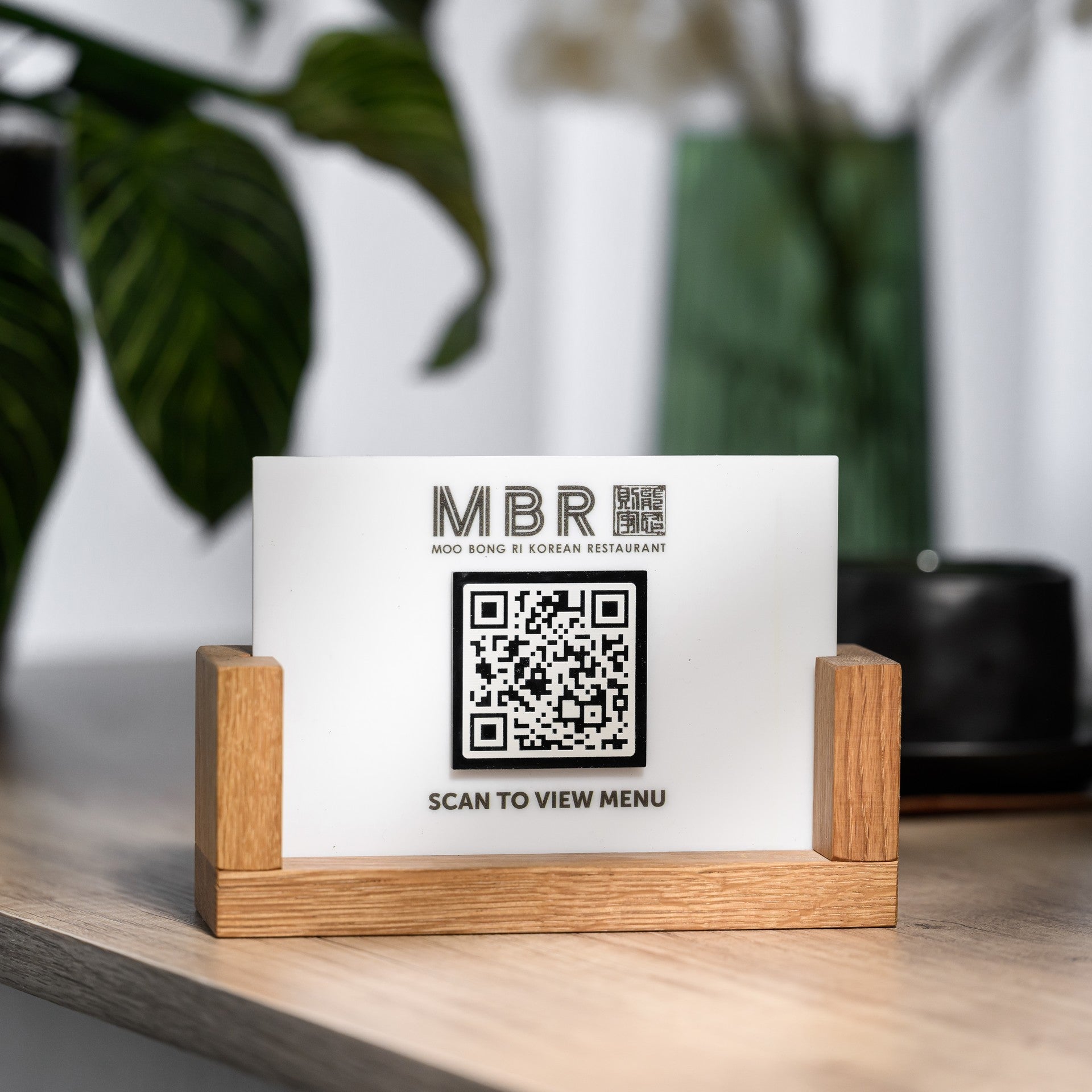 Acrylic QR Menu Display with Wooden Stand (QW05) - inkohoreca - shop