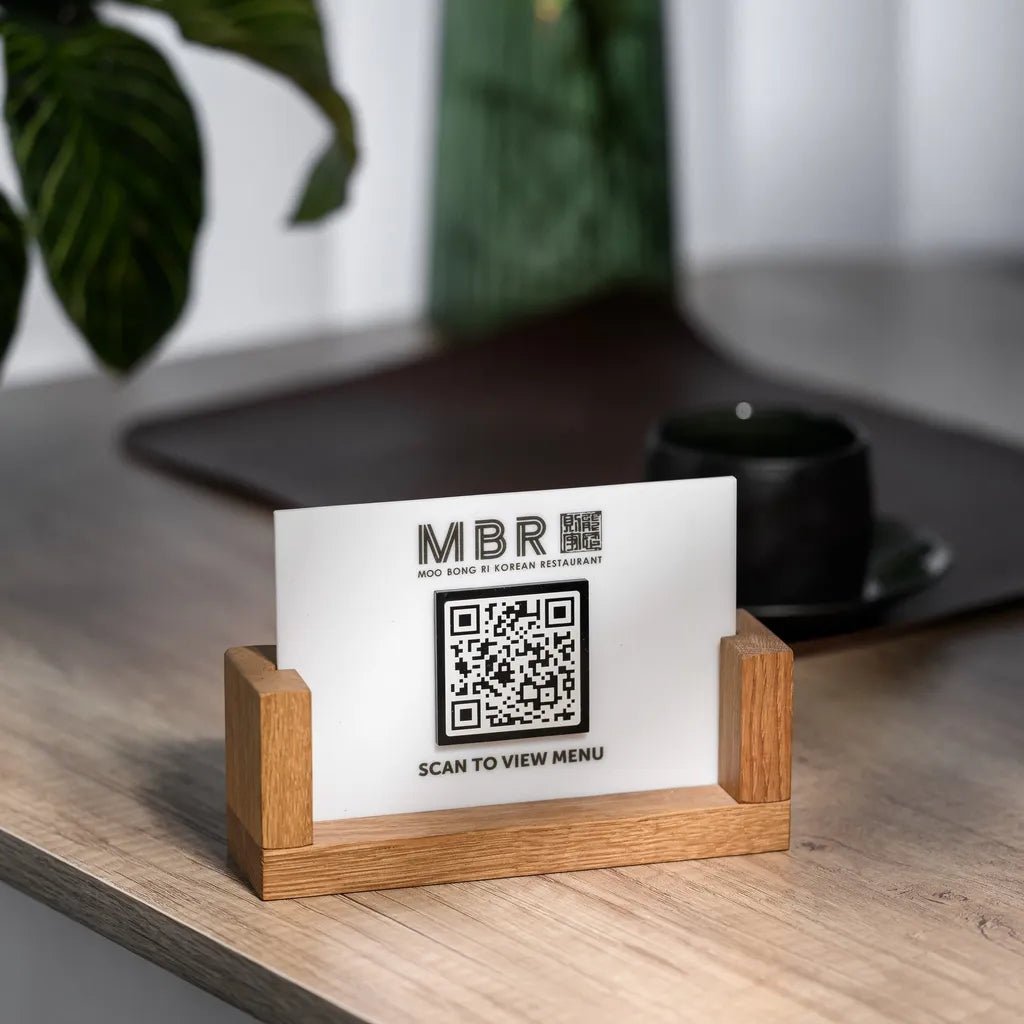 Acrylic QR Menu Display with Wooden Stand (QW05) - inkohoreca - shop