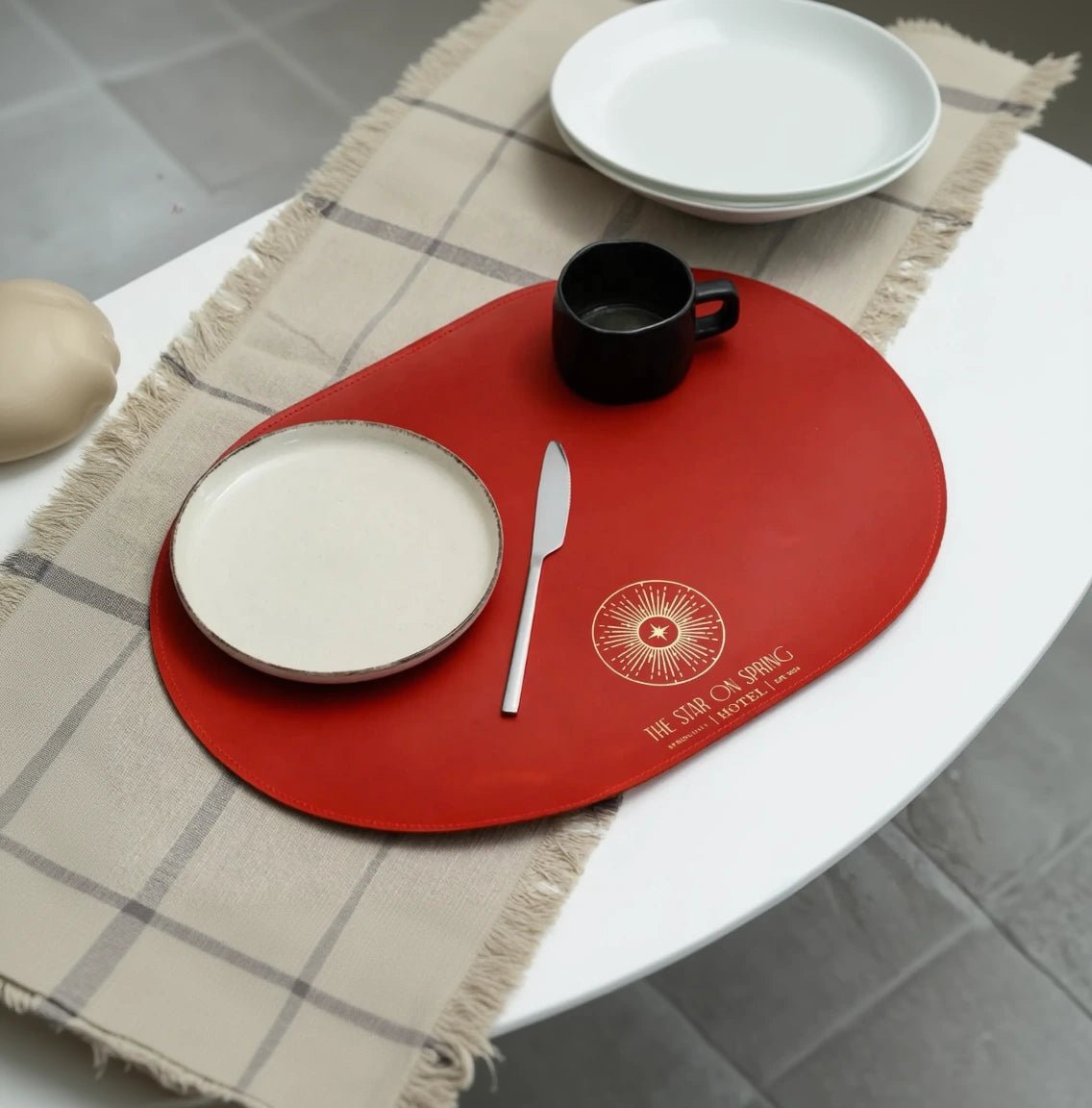 Bespoke red leather placemats - Inko Horeca Accessories