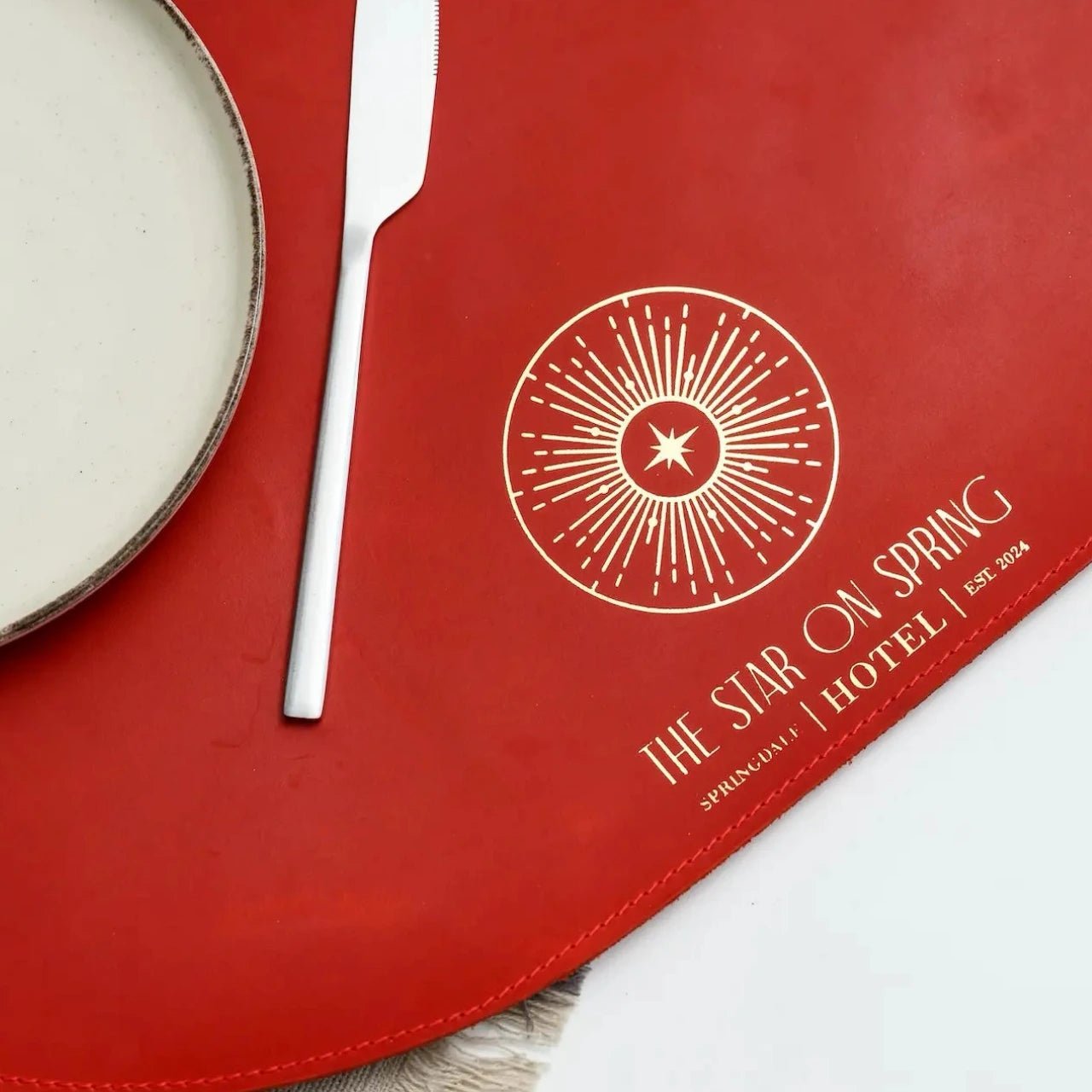 Bespoke red leather placemats - Inko Horeca Accessories