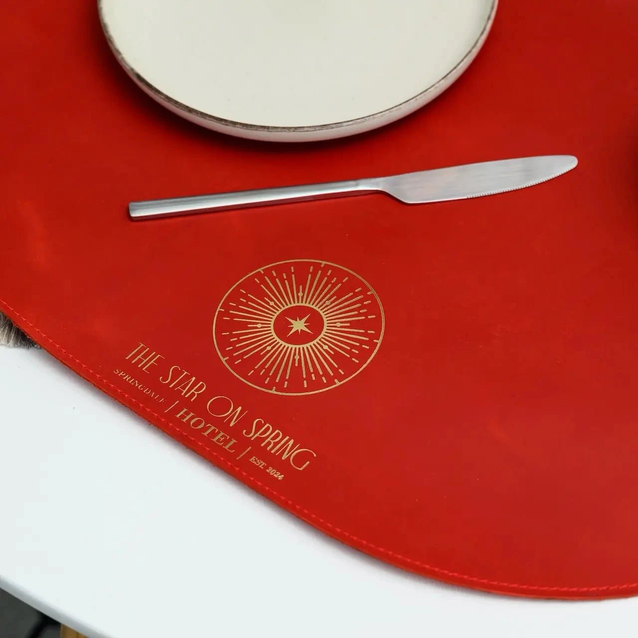 Bespoke red leather placemats - Inko Horeca Accessories