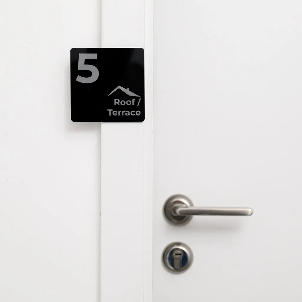 Black Acrylic Square Number Sign with UV-printing - inkohoreca - shop