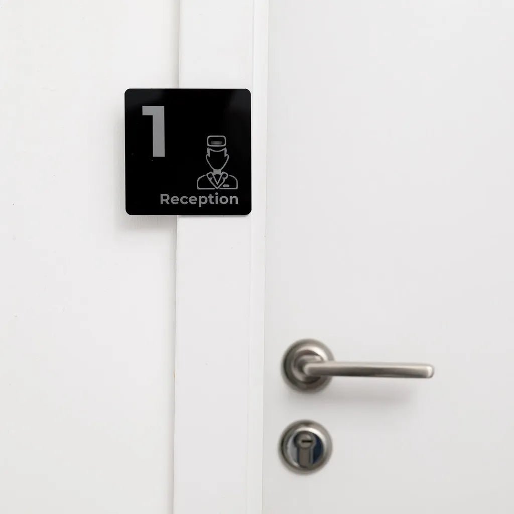 Black Acrylic Square Number Sign with UV-printing - inkohoreca - shop
