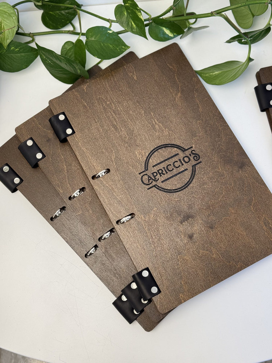 Capriccio’s — Plywood menu boards with ring binder