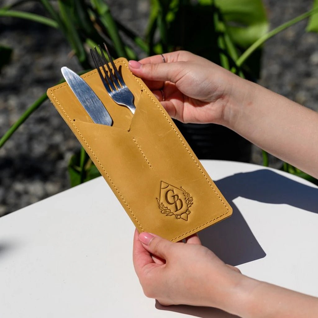 Crazy Horse Leather Cutlery Holder with Two Sections (LC03) - inkohoreca - shop