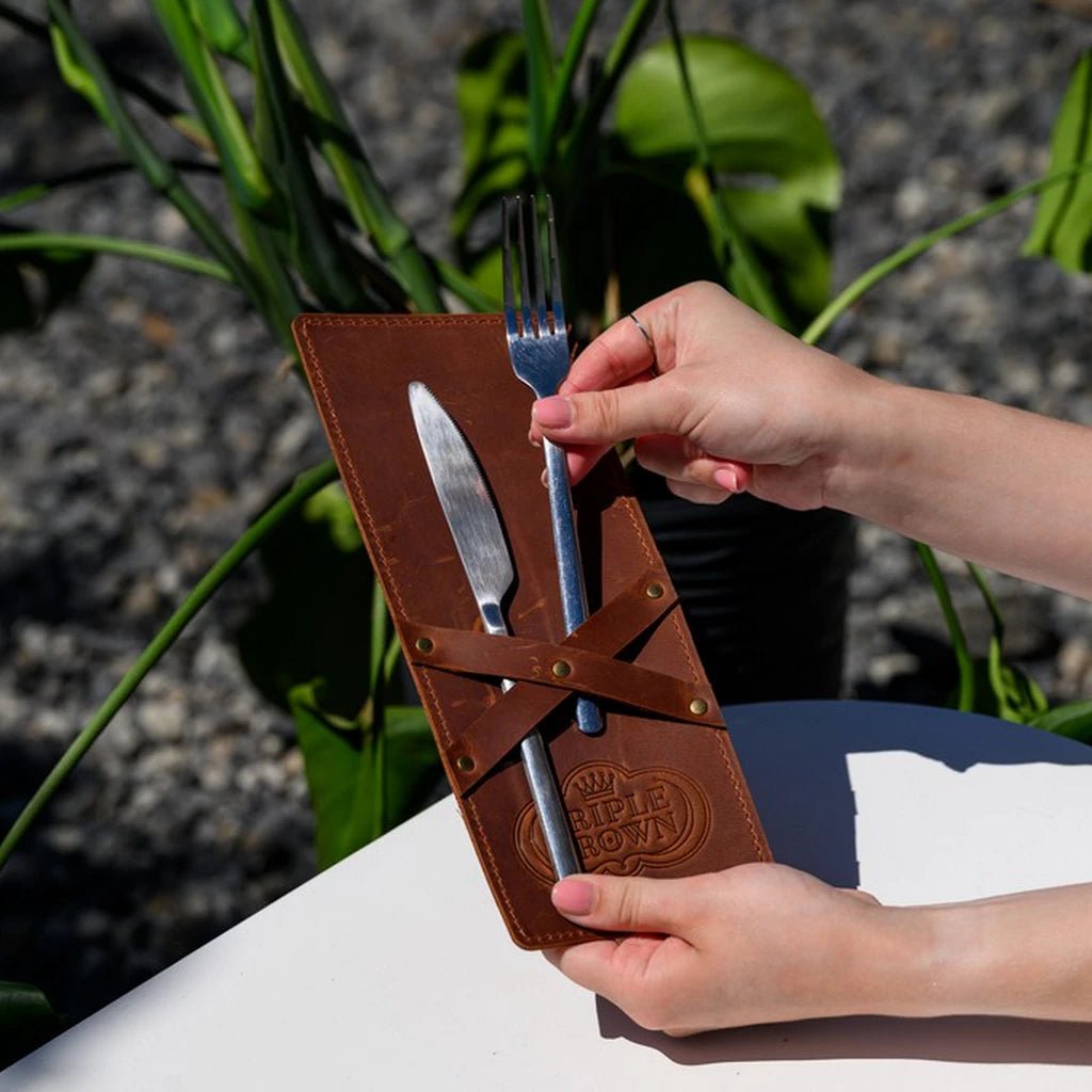 Crazy Horse Leather Cutlery Holder with Two Straps Fixing (LC01) - inkohoreca - shop