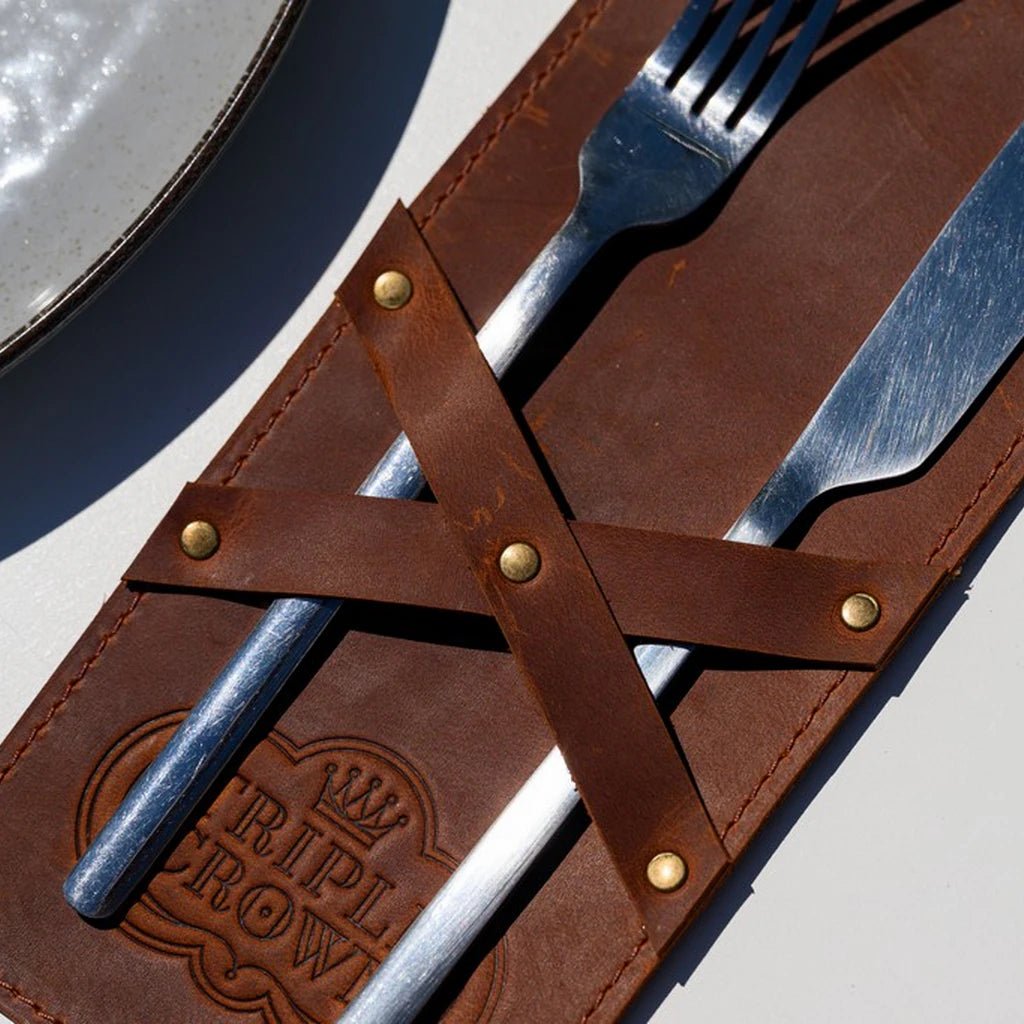 Crazy Horse Leather Cutlery Holder with Two Straps Fixing (LC01) - inkohoreca - shop