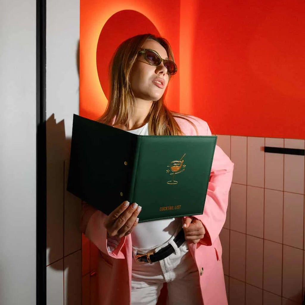 Elegant faux leather menu cover for professional restaurant and café menus.