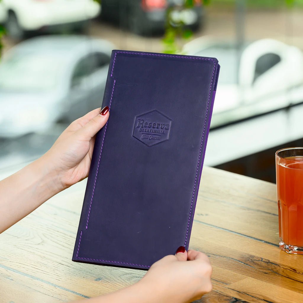 Hardcover Leather Menu Folder with Corner Mountings (LM08A6) - inkohoreca - shop