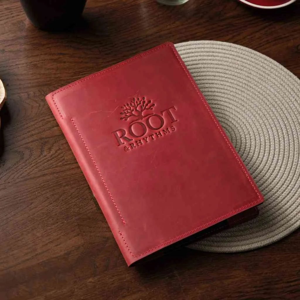 Hardcover Leather Menu Folder with Corner Mountings suitable for US Half Letter / A5 Sheets (LM08A5) - inkohoreca - shop