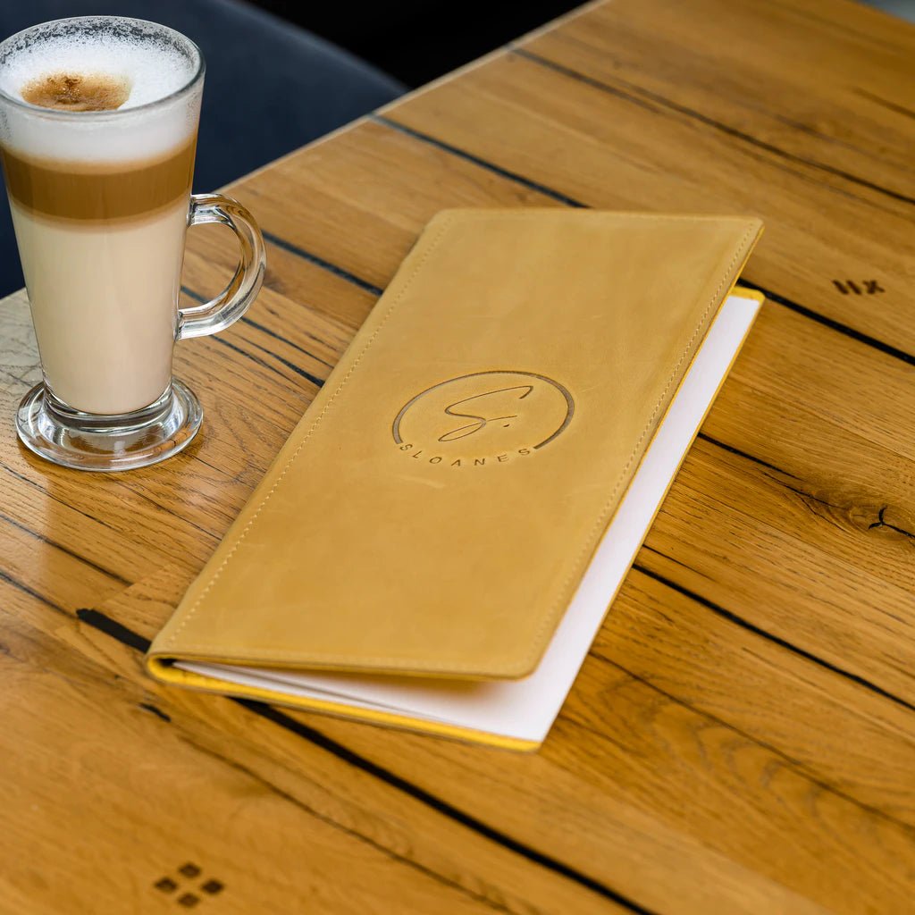 Hardcover Leather Menu Folder with Rubber Strip (LM09A6) - inkohoreca - shop