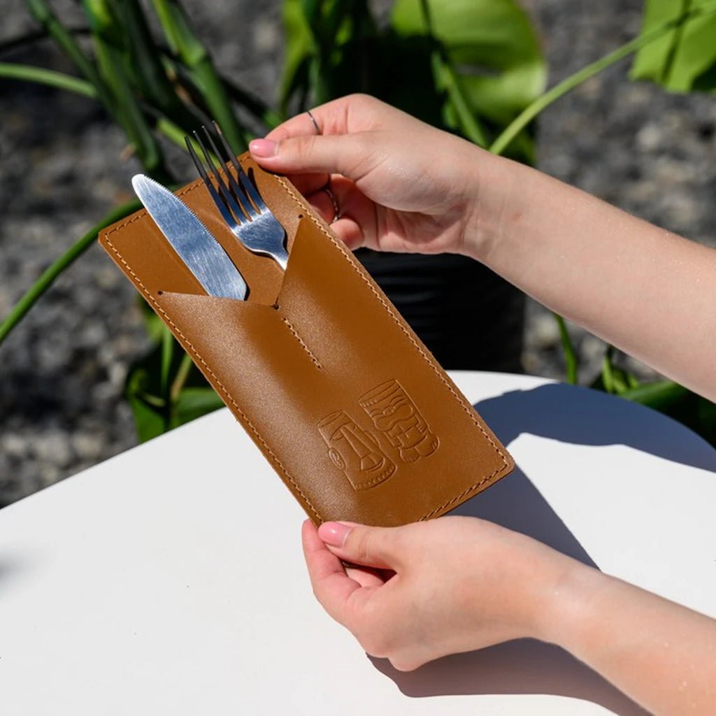 Leather Cutlery Holder with Two Sections (LC03) - inkohoreca - shop