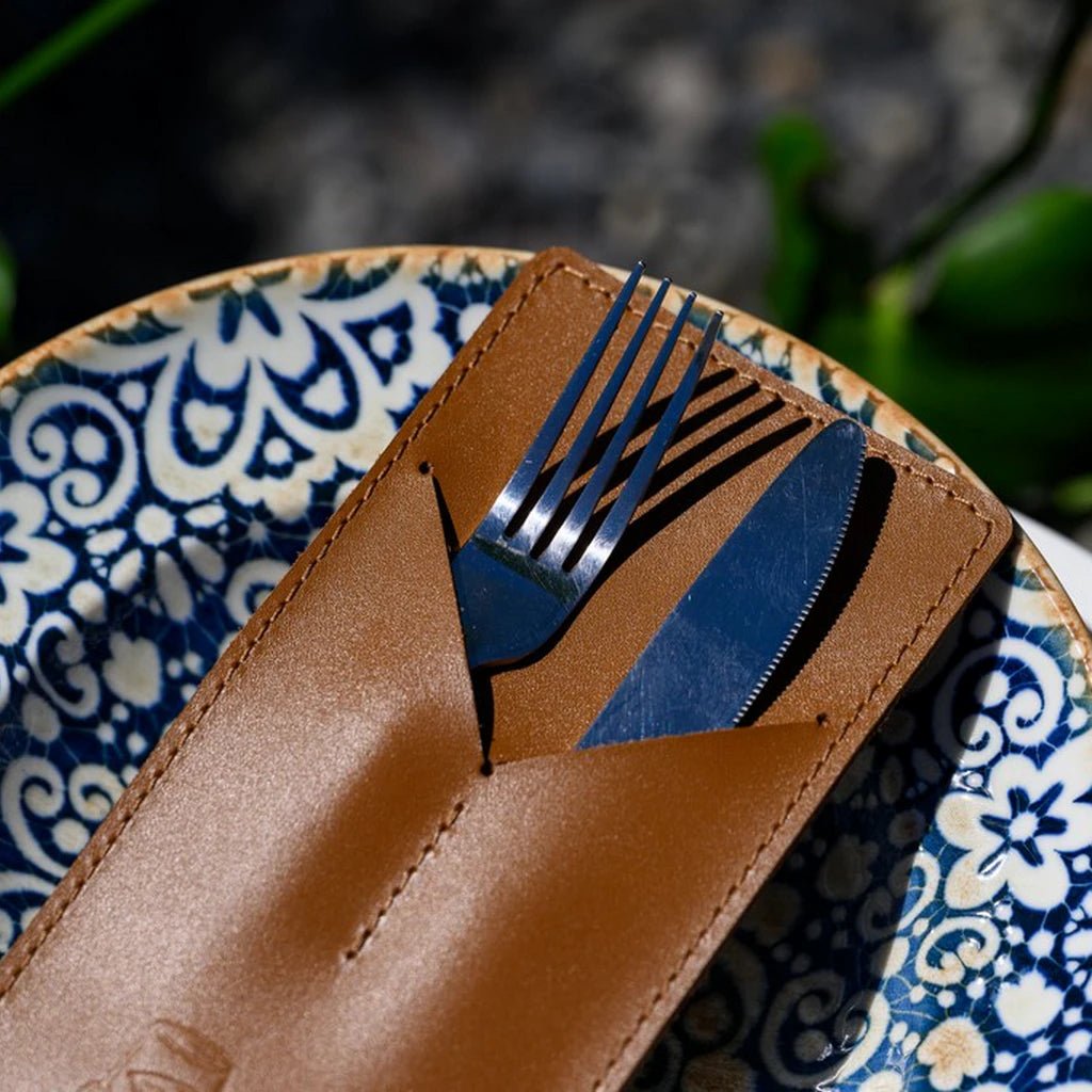Leather Cutlery Holder with Two Sections (LC03) - inkohoreca - shop