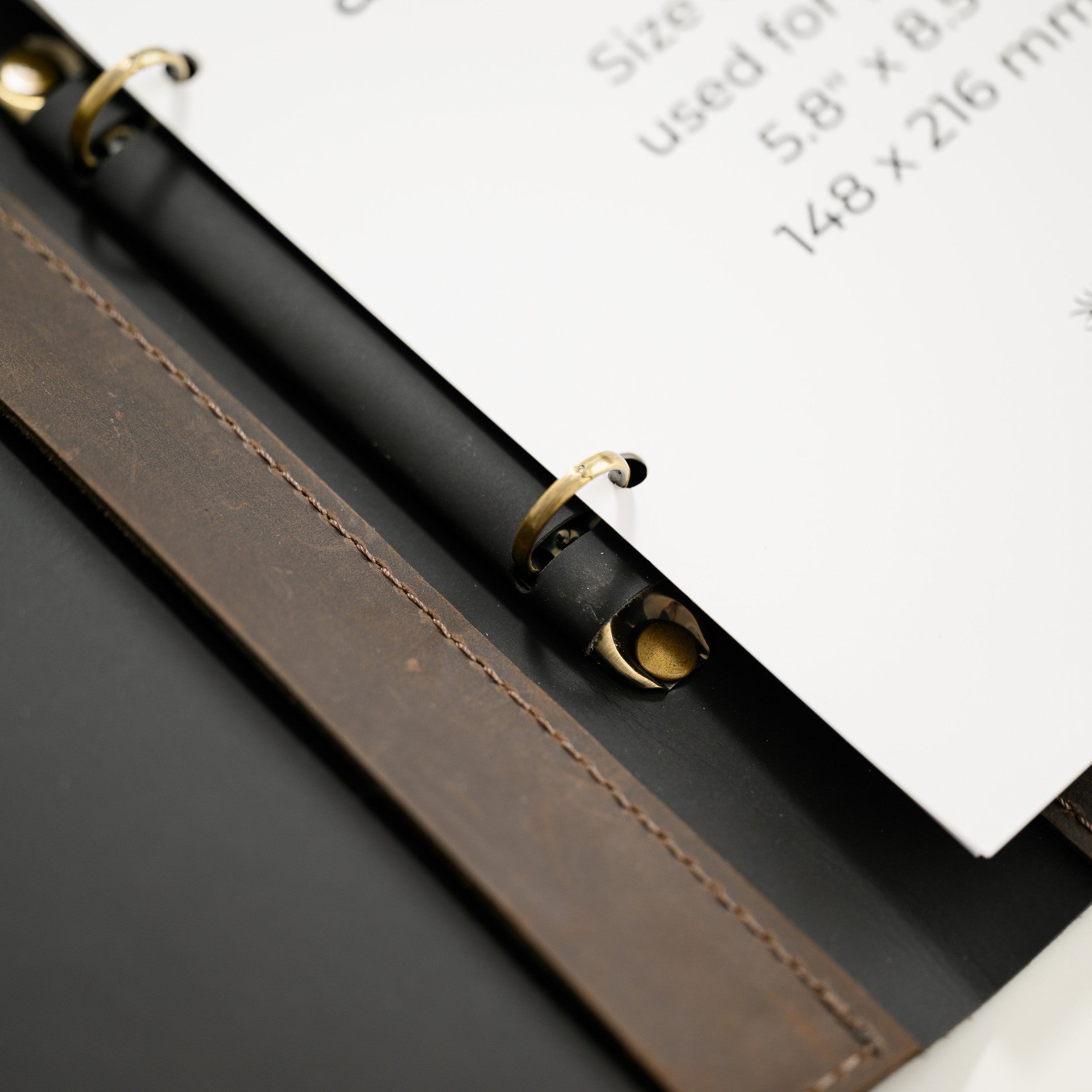 Leather Menu Folder with Brass Ring Binder and Corner Mountings suitable for US Half Letter / A5 Sheets (LM11A5) - inkohoreca - shop