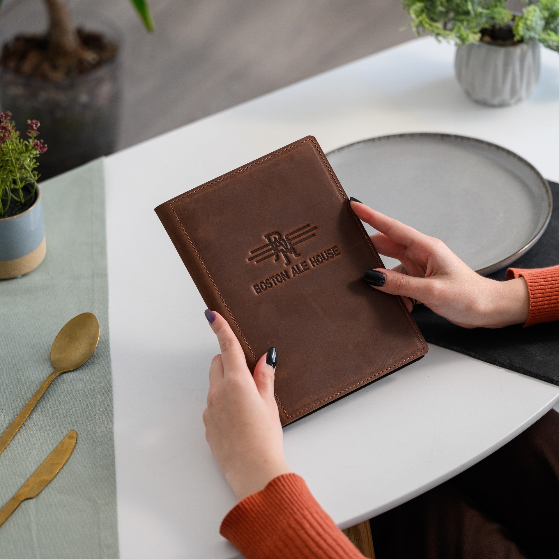 Leather Menu Hardcover suitable for US Half Letter / A5 Sheets (LM12A5) - inkohoreca - shop