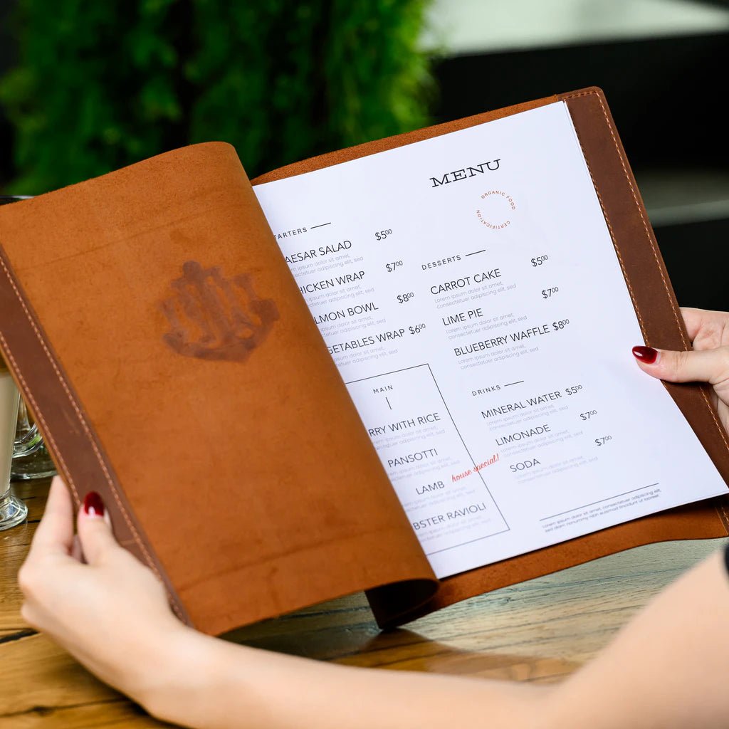 Leather Menu Holder with Lace Closure (LM05A2) - inkohoreca - shop