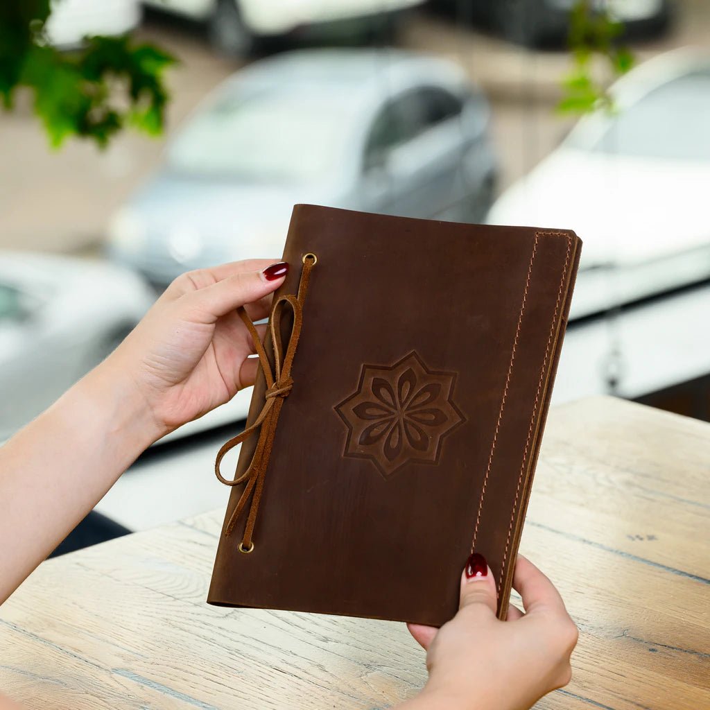 Leather Menu Holder with Lace Closure (LM05A5) - inkohoreca - shop