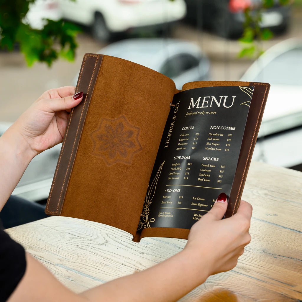 Leather Menu Holder with Lace Closure (LM05A5) - inkohoreca - shop