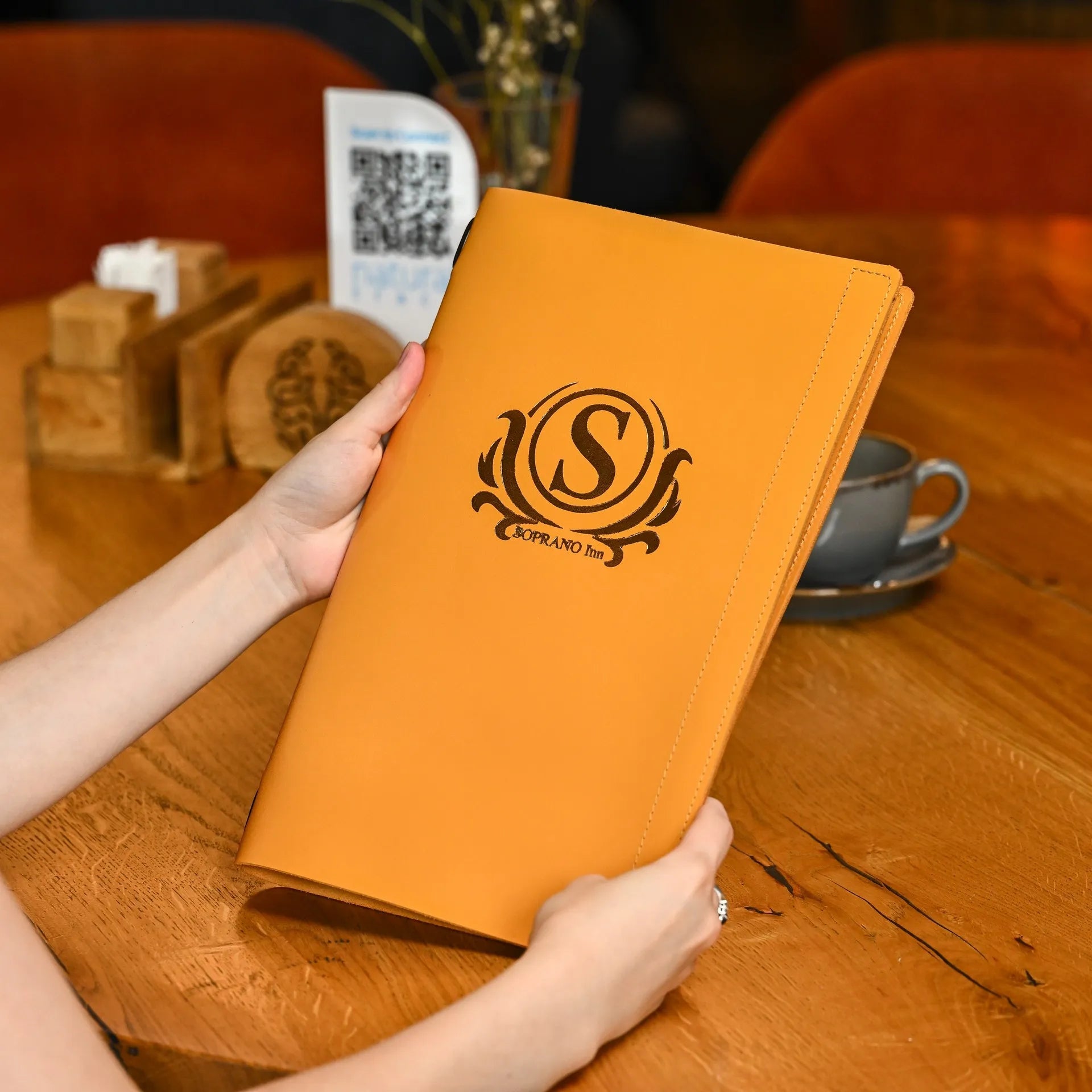 Leather Menu Holder with Rubber String fixing (LM06A4) - inkohoreca - shop