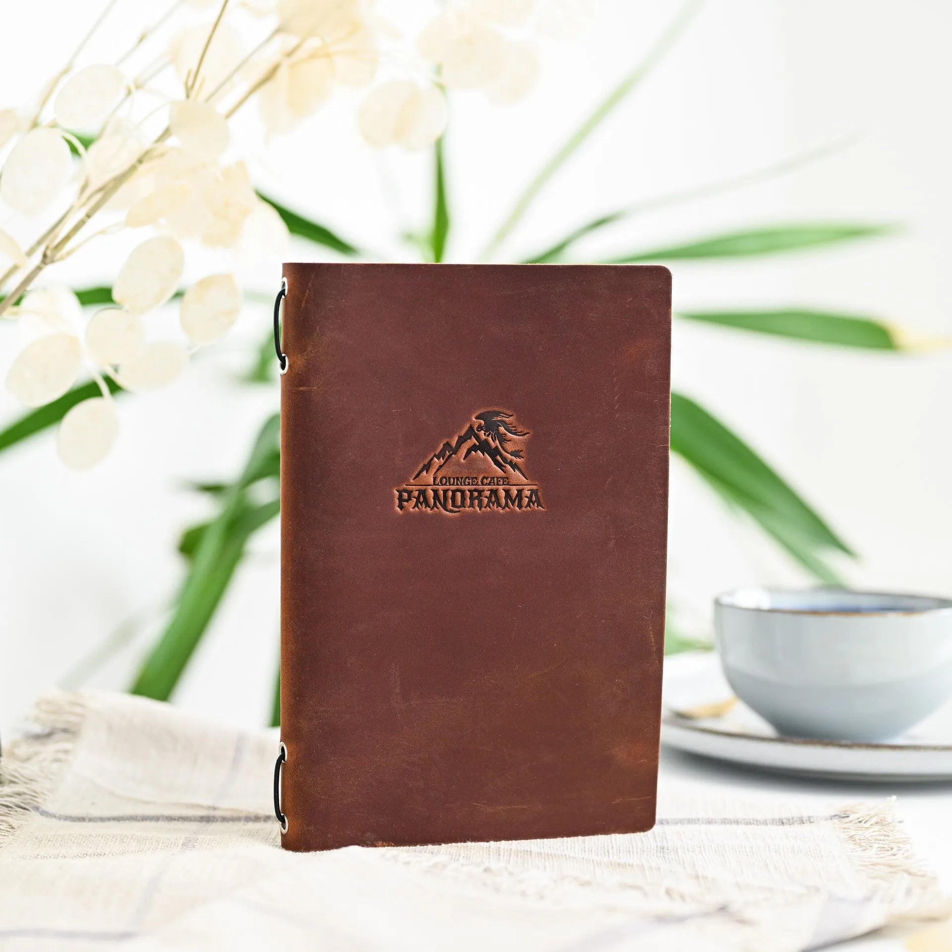 Leather Menu Holder with Rubber String fixing with Crazy Horse leather (LM06A5) - inkohoreca - shop