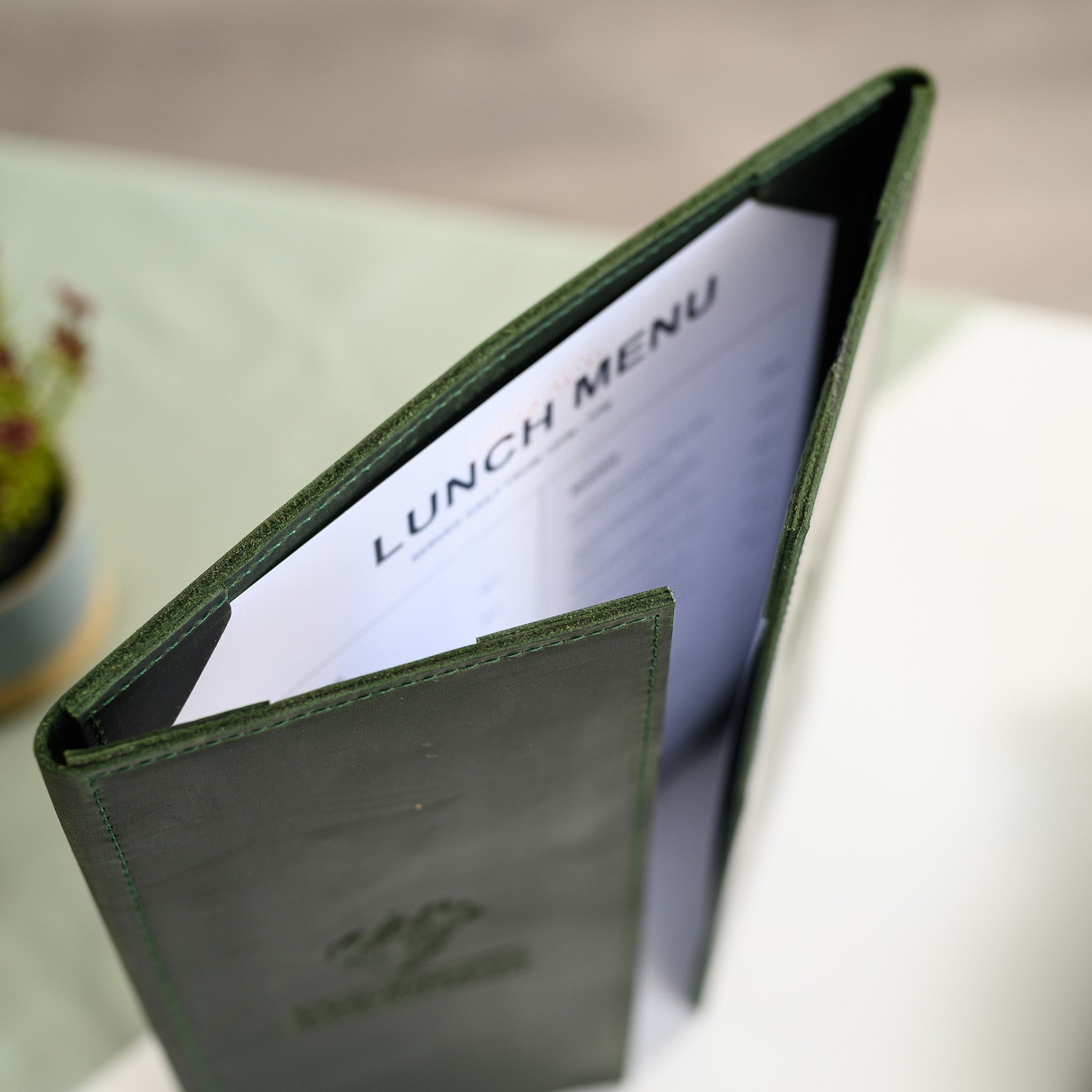 Leather Trifold Menu Holder with one field for US Letter Sheet and two fields for Half of Letter (LM17A2) - inkohoreca - shop