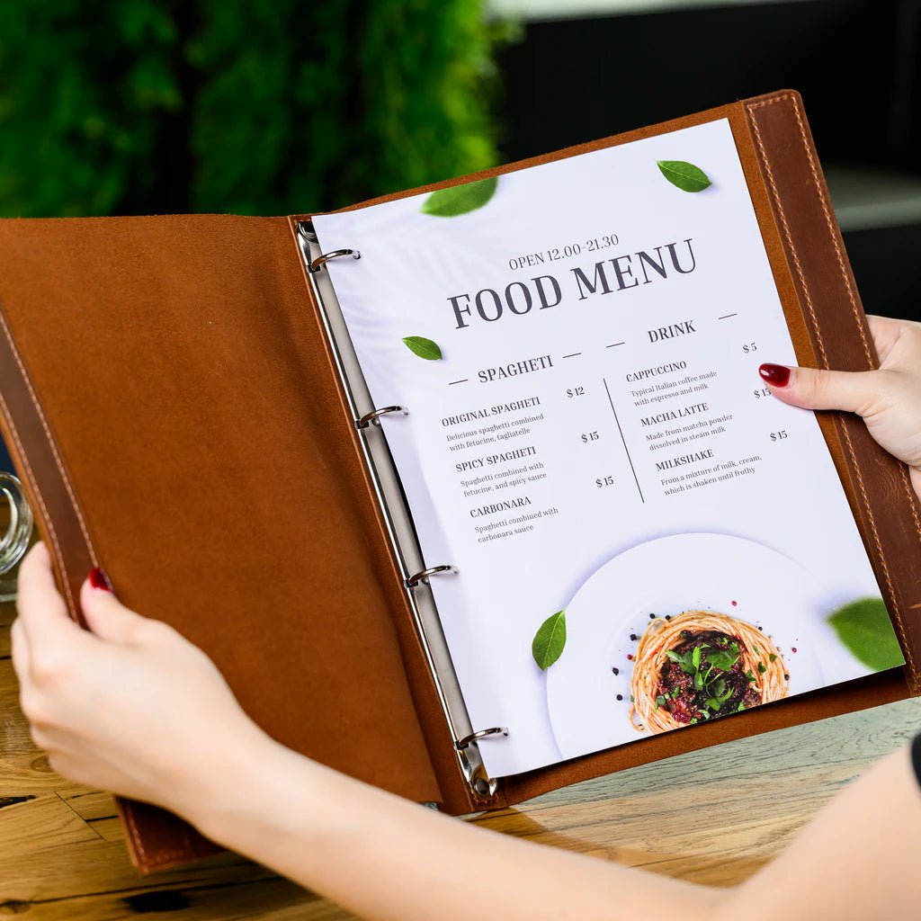 Menu Holder with Ring Binder Mechanism with Crazy Horse leather (LM01A2) - inkohoreca - shop