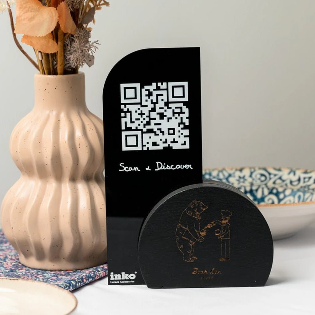 QR Menu Sign on Acrylic Table Stand in Black (QW02) - inkohoreca - shop