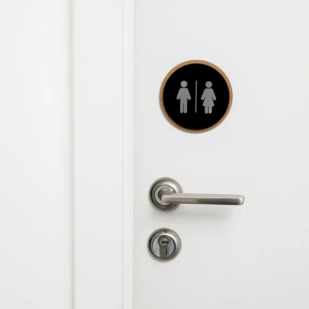 Round shape Acrylic Sign with Plywood base for Restroom - inkohoreca - shop