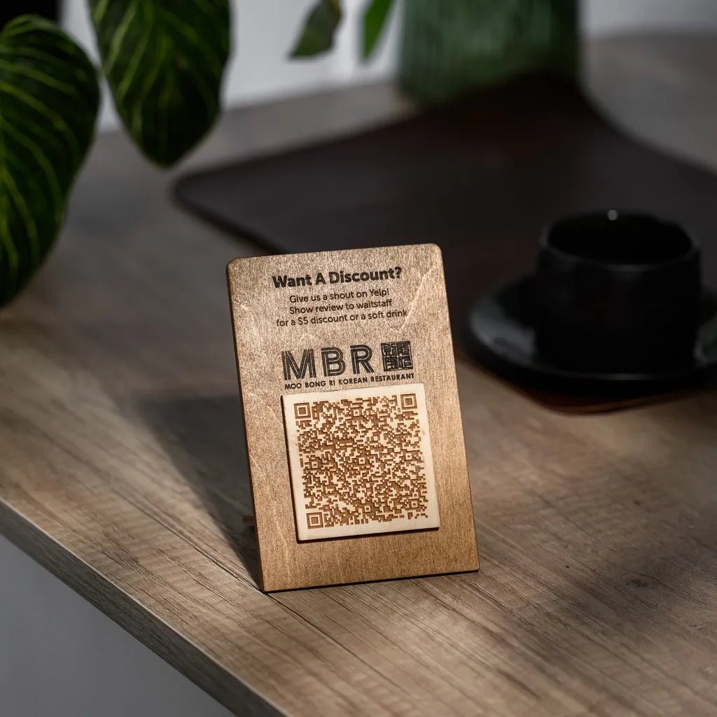 Simple Plywood Tabletop with QR Code Menu Sign - Custom QR Menu