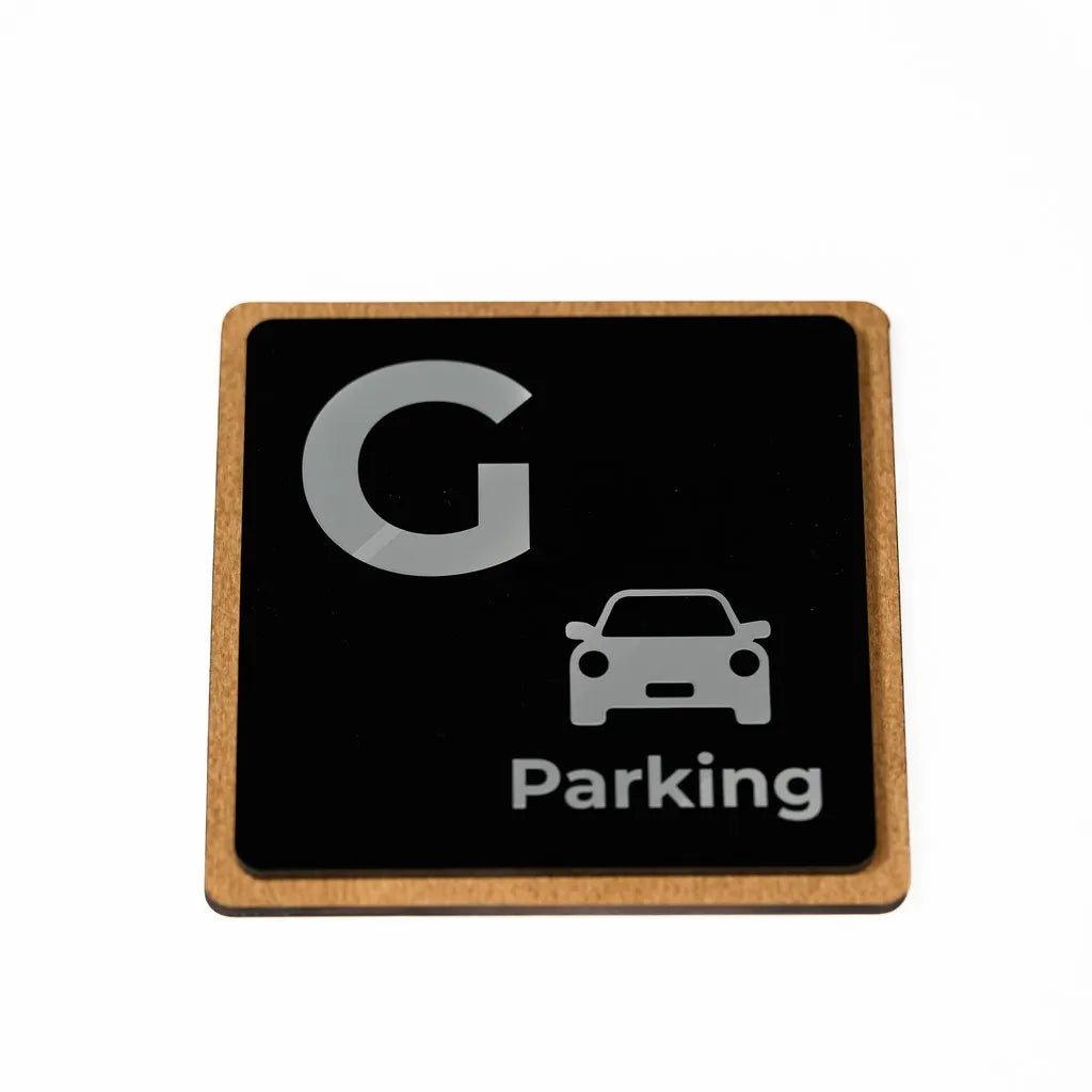 Square Acrylic Parking Sign with UV-printing and Plywood base - inkohoreca - shop