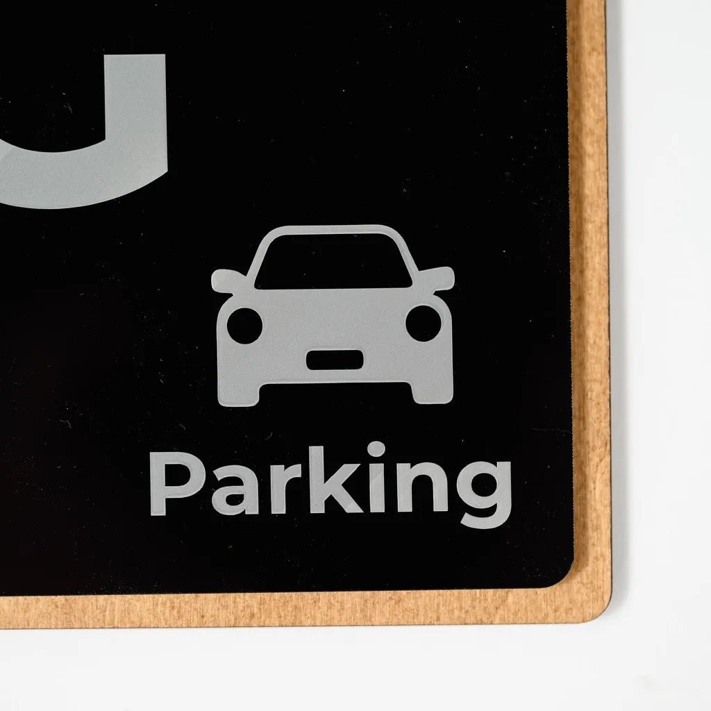 Square Acrylic Parking Sign with UV-printing and Plywood base - inkohoreca - shop