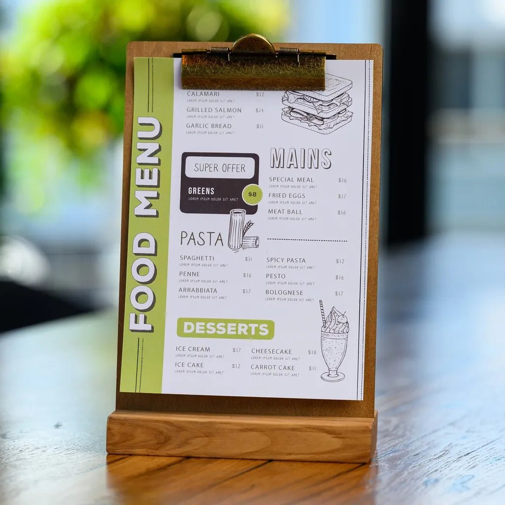 Table Stand Menu Holder for A5 Sheets with Brass Binder (TT419A5) - inkohoreca - shop