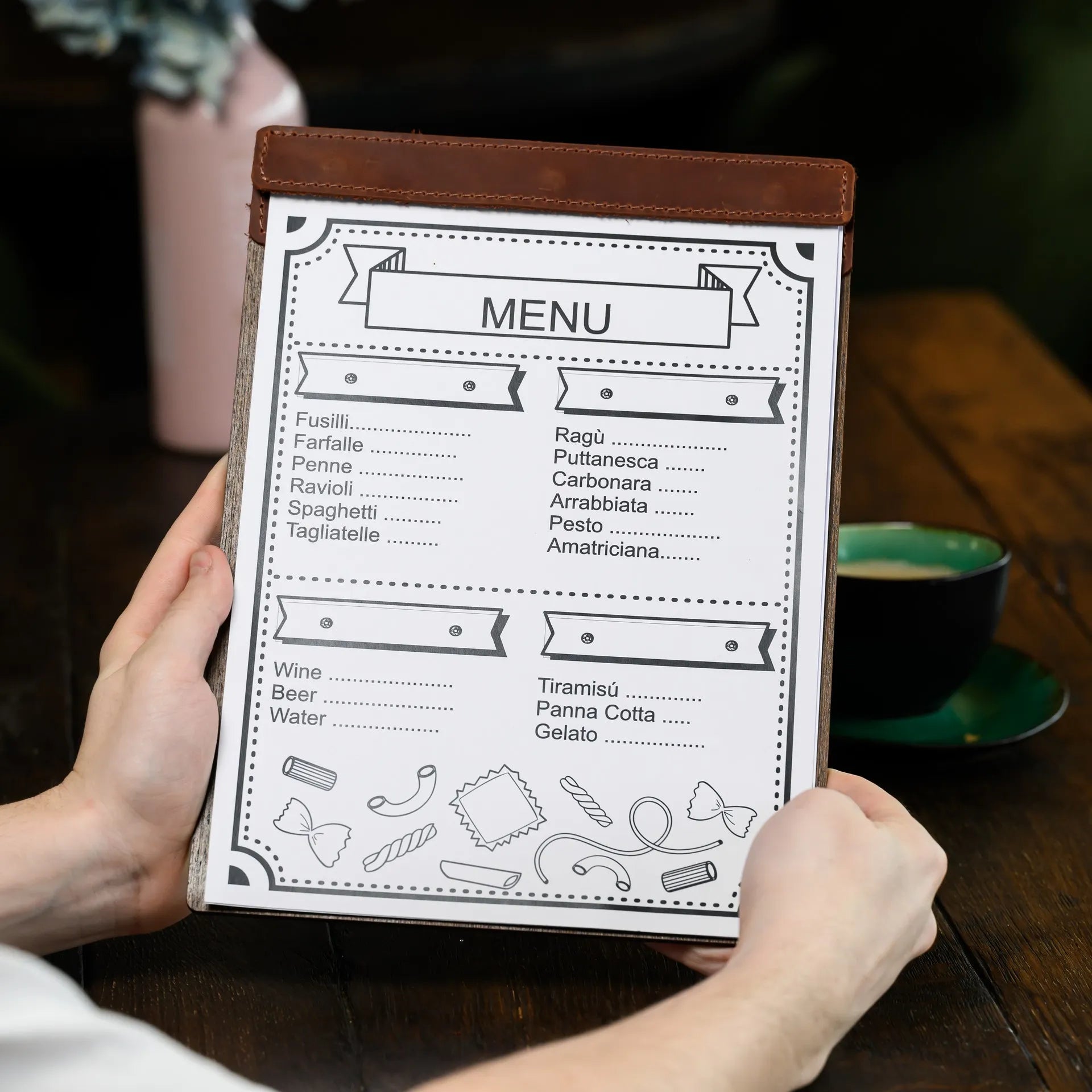 Veneered HDF Menu Board in Dark Walnut Colour - inkohoreca - shop