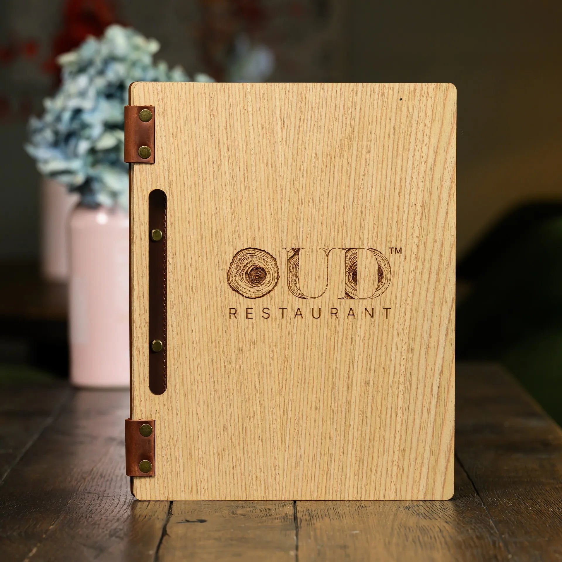 Veneered HDF Menu Hardcover Folder in Light Oak Colour - inkohoreca - shop