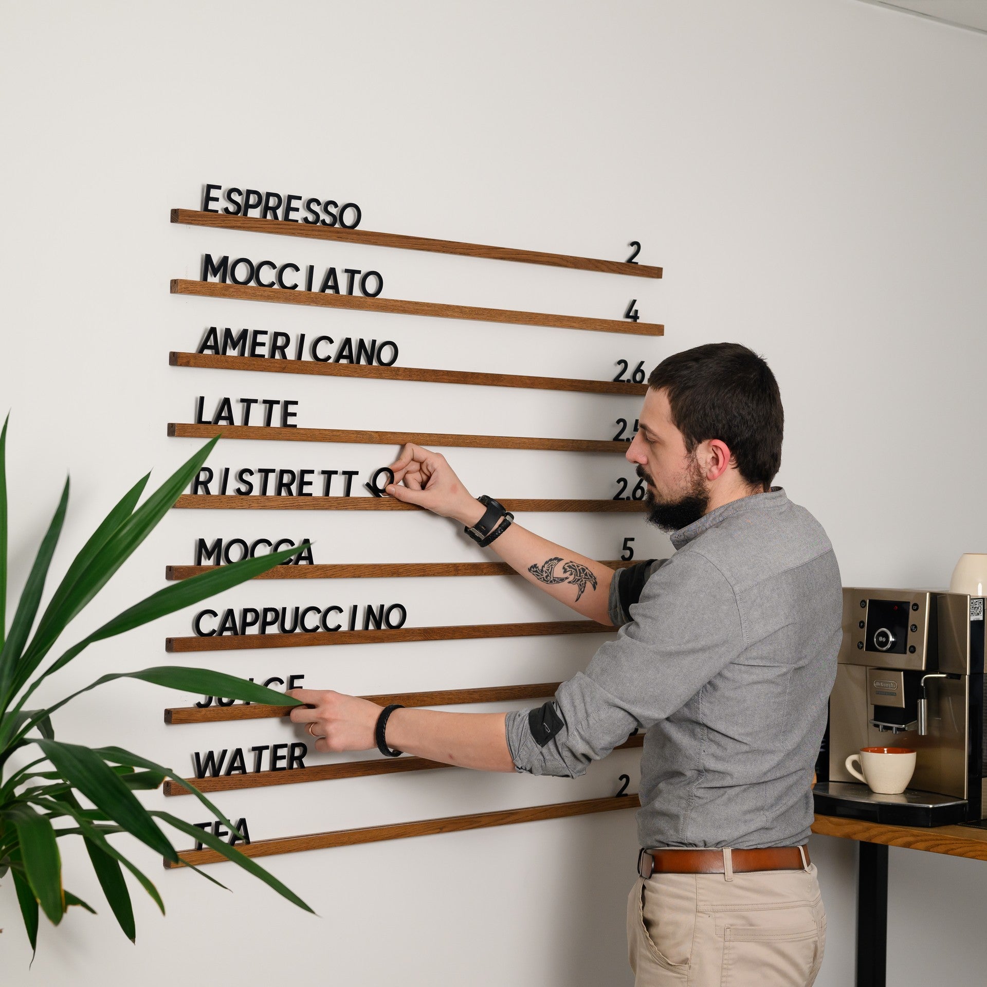 Wall Hanging Menu Board with Brown Oak Rails - inkohoreca - shop