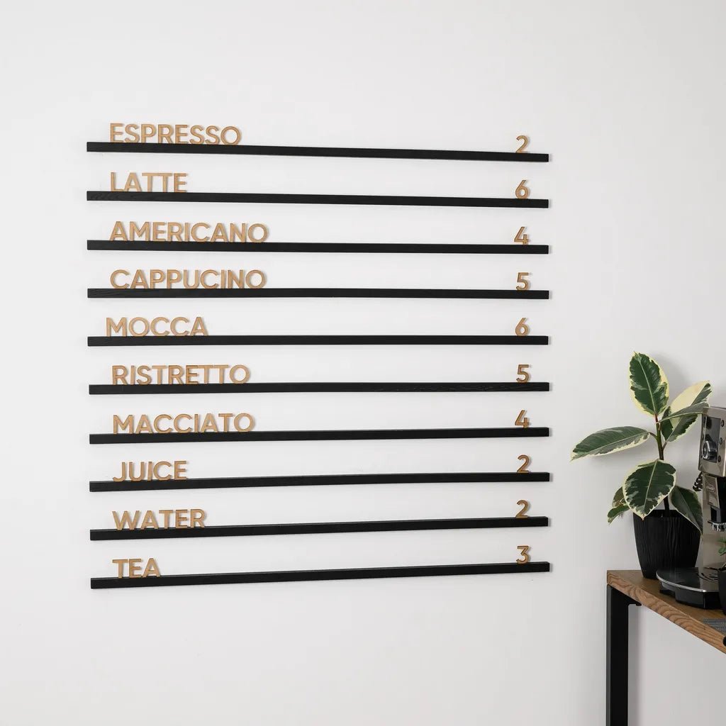 Wall Hanging Menu Board with HDF Letters and Coloured Rails - inkohoreca - shop