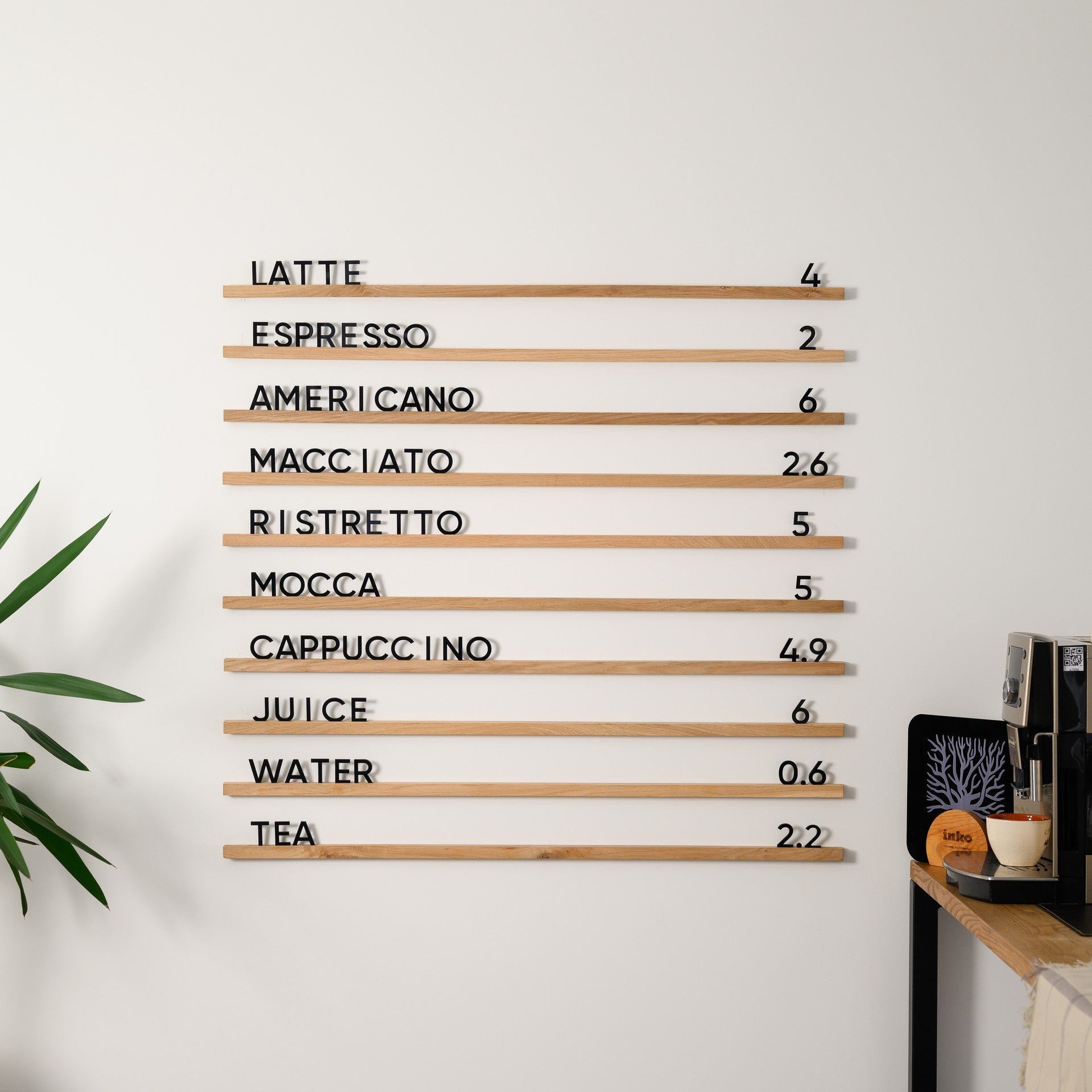 Wall Hanging Menu Board with Natural coloured Oaken Rails - inkohoreca - shop