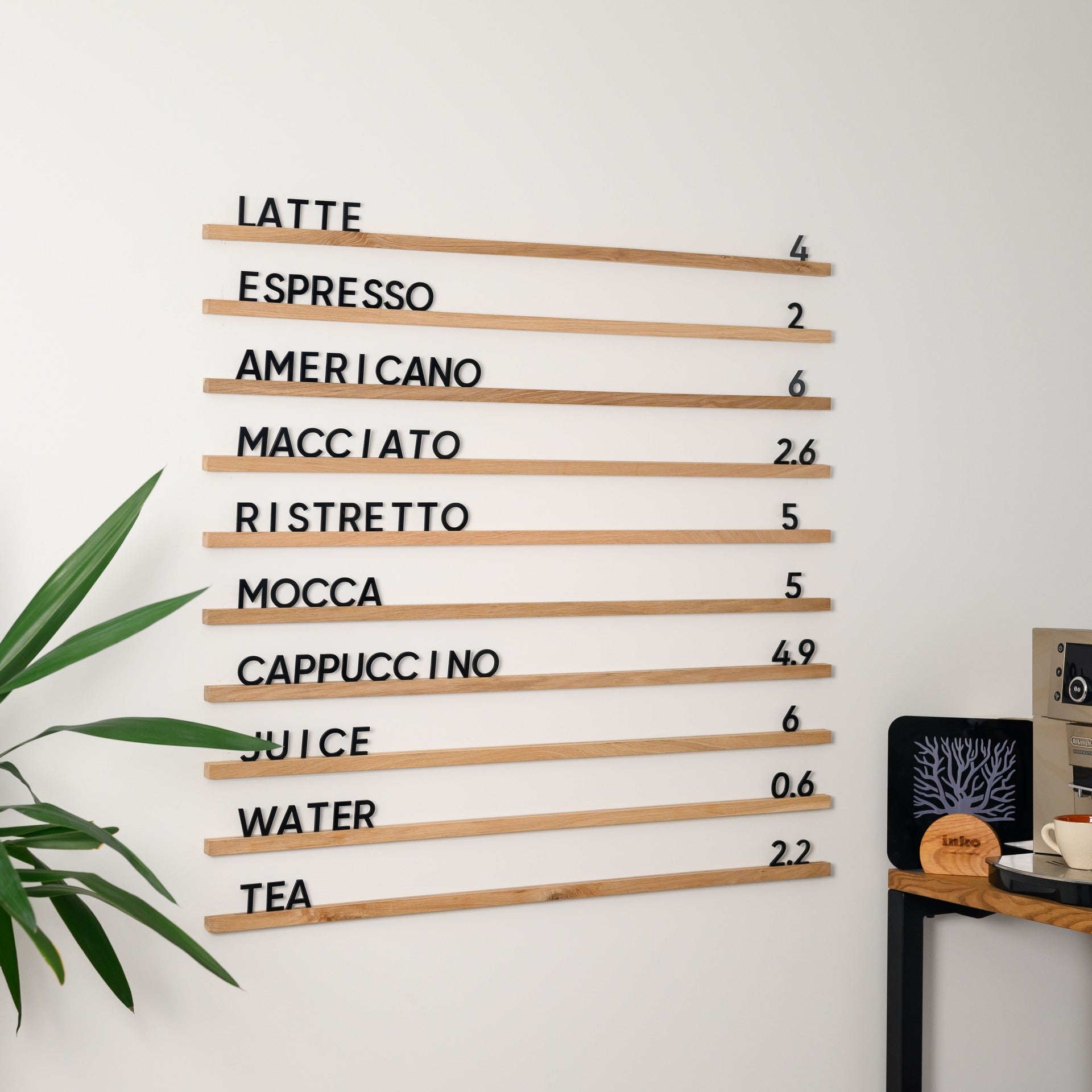 Wall Hanging Menu Board with Natural coloured Oaken Rails - inkohoreca - shop