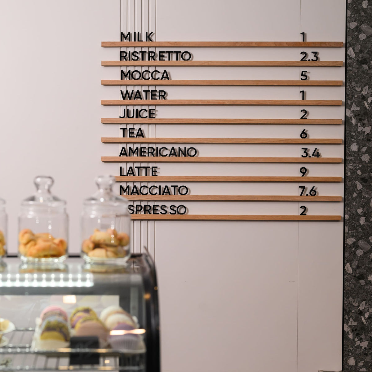 Wall Hanging Menu Board with Natural coloured Oaken Rails
